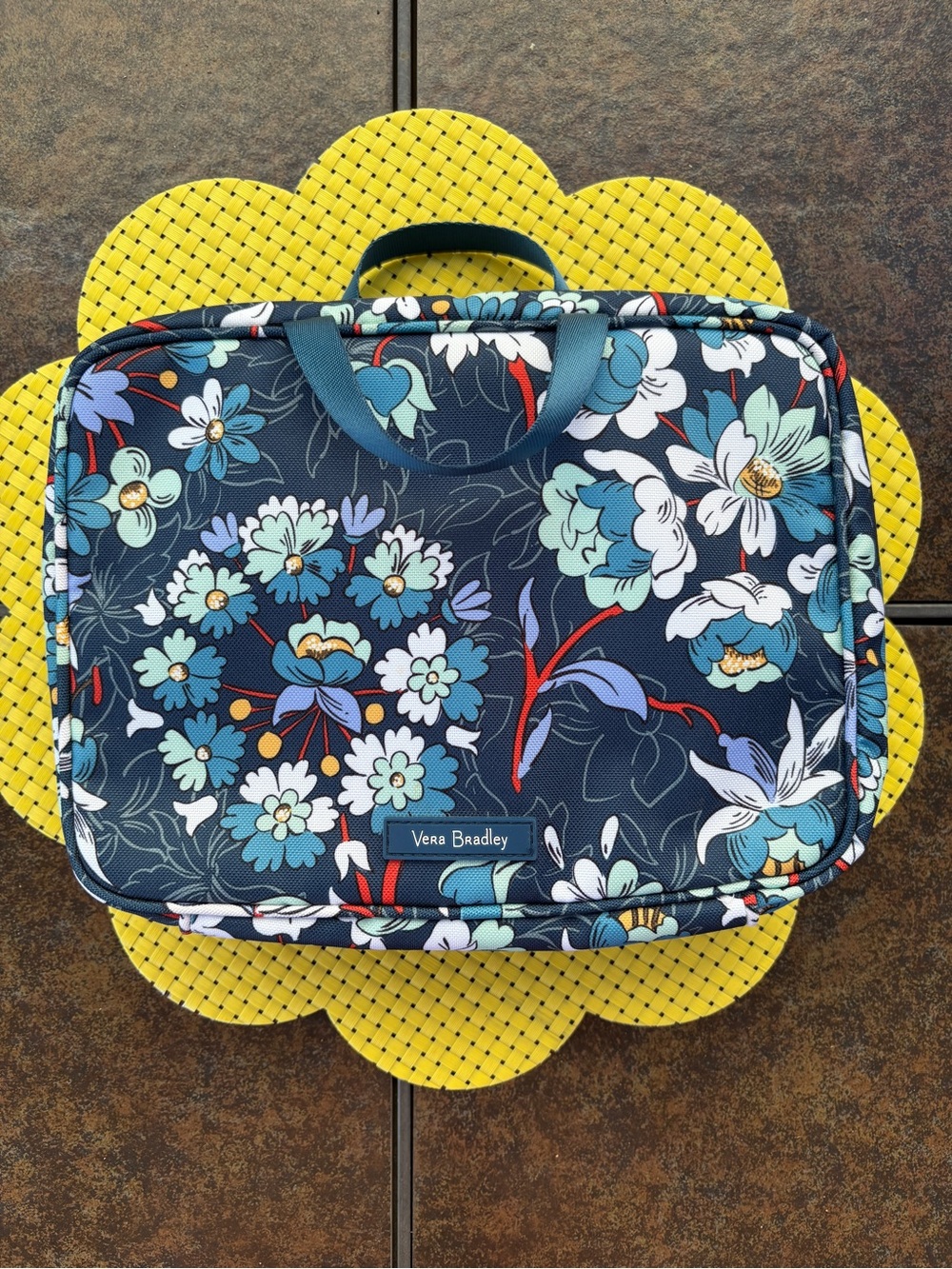 Vera Bradley Navy Floral Cosmetic Travel Case with Teal Accents